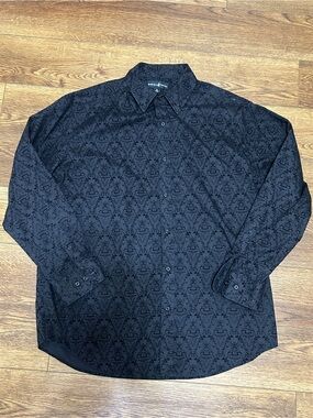 Beverly Hills Polo Club Black Patterned Long-Sleeve Dress Shirt